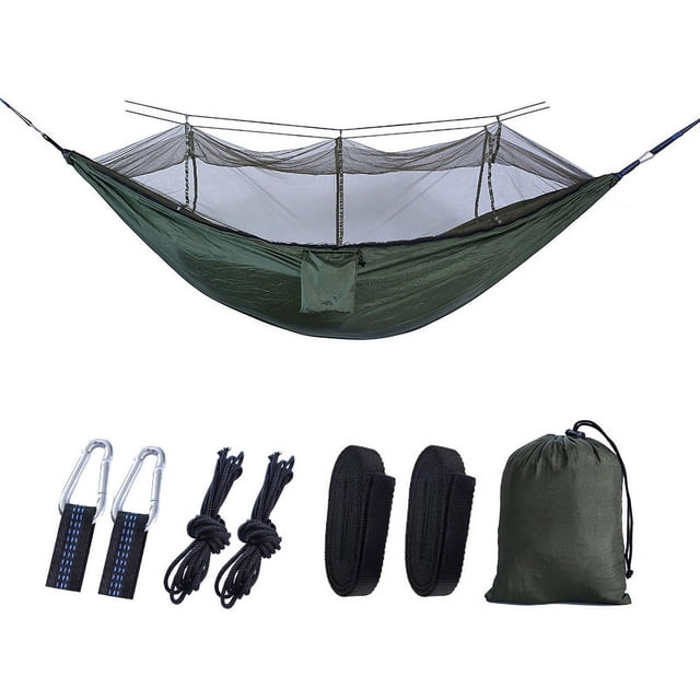 Hamaca con mosquitera de apertura rápida para acampar al aire libre, tela de paracaídas para acampar, portátil, antivuelco, antimosquitos, hamaca doble individual