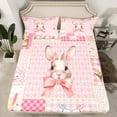 thumbnail image 2 of jejeloiu Kawaii Cute Rabbit Twin Sheet Sets,Cartoon Bow Knot Bow Twin Fitted Sheet,Pink Plaid Chekcered Flat Sheet For Girls Kids,Ultra Soft Home Decor,3 Pieces, 2 of 7