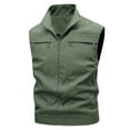 thumbnail image 3 of UVEASISHA Work Vest for Men Big and Tall Lightweight Cargo Vest Full Zip Stand Collar Fishing Waistcoat Sleeveless Hiking Travel Jackets with Pockets Army Green XXL, 3 of 10