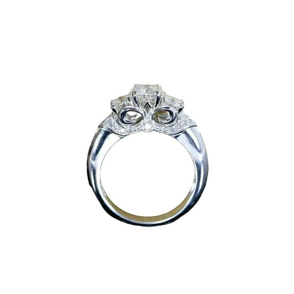 HeartsAndYou 3ct Round Cut Moissanite Gatsby Trilogy Antique Inspired Engagement Ring for Women 18k White Gold over Silver Stylish
