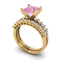 Clara Pucci 18K Yellow Gold 2.63 Simulated Pink Diamond Engraveable Engagement Ring Wedding Band Set