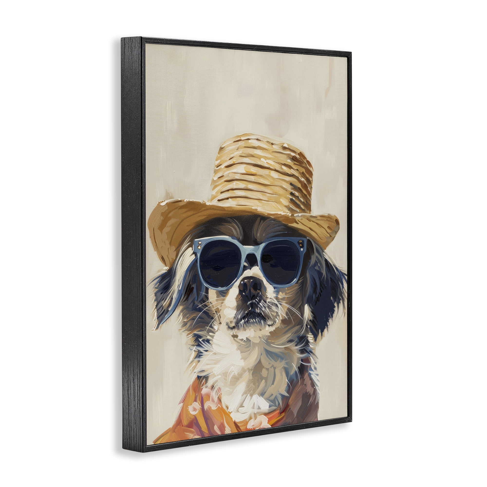 Stupell Industries Beach Vacation Pup Animals & Insects Painting Black Framed Art Print Wall Art, 12 x 18
