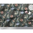 thumbnail image 2 of Soimoi Green Viscose Chiffon Fabric Moon & Planet Galaxy Print Fabric by the Yard 42 Inch Wide, 2 of 3