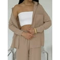 thumbnail image 4 of 2 Piece Outfits for Women Casual Lounge Sets Long Sleeve Button Down Shirts and Wide Leg Pants Sets Camel XXL, 4 of 10