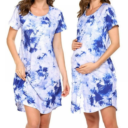 

Monfince Women s Nursing Nightgown Short Sleeve Lace Hem Button Coller Pregnancy Dress Nightshirt Maternity Dress