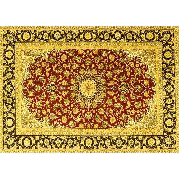 Ahgly Company Machine Washable Indoor Rectangle Persian Yellow Traditional Area Rugs, 5' x 7'