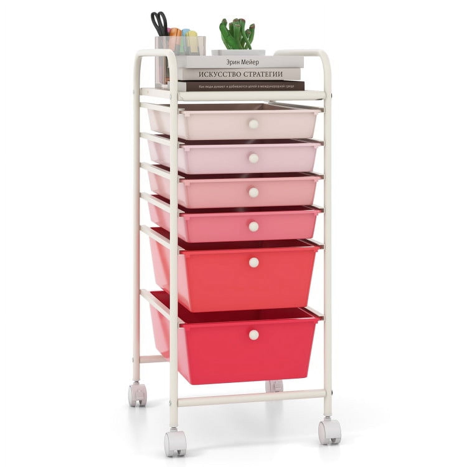 Demi Bonn 6 Drawers Rolling Storage Cart Organizer with 4 Universal Casters, Gradient Pink