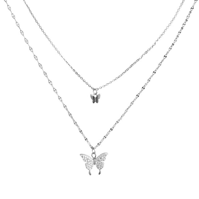 New Shiny Double Butterfly Necklace Ladies Exquisite Double Layer Clavicle Chain Necklace For