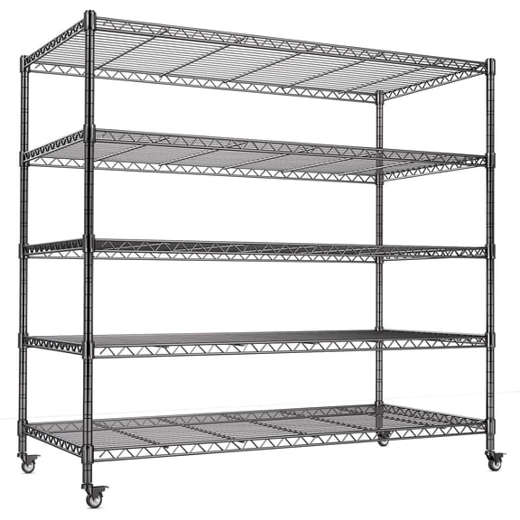 AIRAJ 48” W Storage Shelves Heavy Duty | 3200 LBS Metal Shelving | 5 Tier Wire Shelving | Garage Shelving Units and Storage | Rolling Wire Rack with Wheels | Adjustable Layer Height | 48”W×24”D×72” H