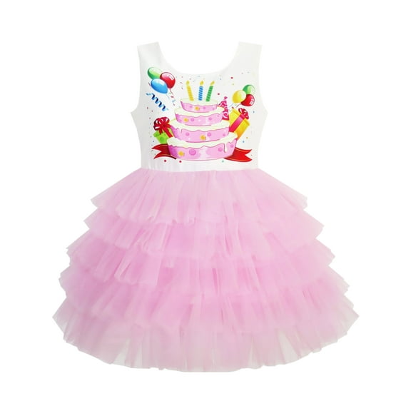 Girls Dress Birthday Princess Ruffle Dress Cake Balloon Print 3