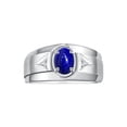 thumbnail image 1 of RYLOS Men's Rings 14K White Gold Classic 7X5MM Oval Gemstone & Diamond Ring Lapis Lazuli September Birthstone Rings For Men, Gold Rings Size 11, 1 of 7