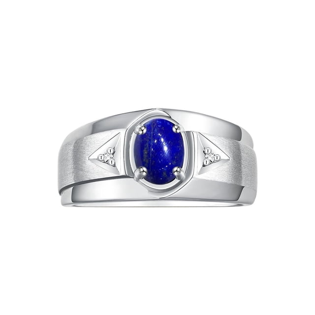 RYLOS Men's Rings 14K White Gold Classic 7X5MM Oval Gemstone & Diamond Ring Lapis Lazuli September Birthstone Rings For Men, Gold Rings Size 11
