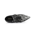 thumbnail image 4 of BLISSFUL STEP Women's Point Toe Zipper Kitten Heel Boots Black White 6, 4 of 7