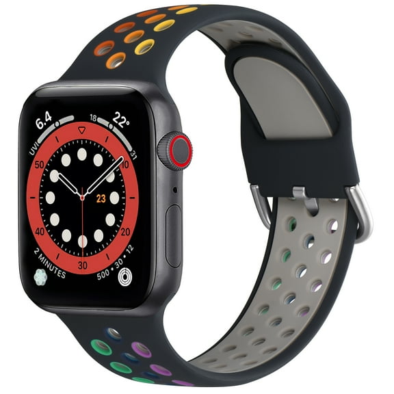 WFEAGL Silicone Apple Watch Band Sport Strap with Air Hole 42mm 44mm 45mm Black Colorful