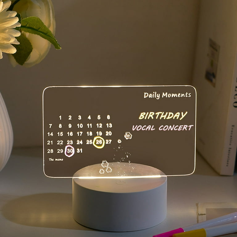 SDJMa Acrylic Dry Erase Calendar Whiteboard with Light Up Stand, Clear  Desktop Monthly Calendar to Do List Planning Boards, Personalized LED Night  Light with 3 Erasable Markers, USB Powered - Walmart.com
