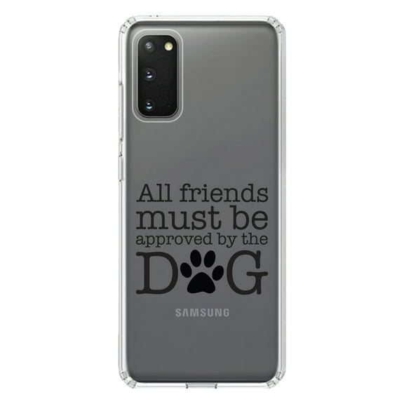 DistinctInk Clear Shockproof Hybrid Case for Galaxy S20 ULTRA / 5G (6.9" Screen) - TPU Bumper Acrylic Back Tempered Glass Screen Protector - All Friends Must Be Approved by the Dog
