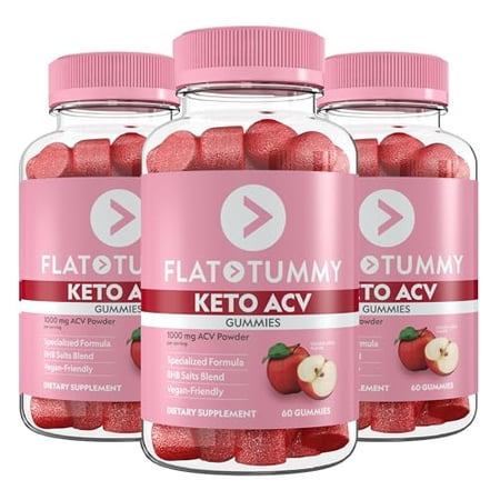 (3 pack) FLAT TUMMY Keto ACV Gummies (60 Count) – with BHB Salts and Pomegranate Superfood Powders