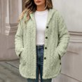 thumbnail image 2 of Zedker Women Hooded Button Up Fleece Jacket Long Sleeve Fuzzy Coat Loose Warm Outerwear with Pockets Green Jackets for Women, 2 of 6