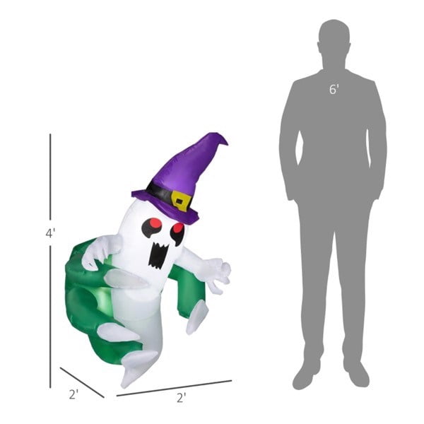 47.2IN Inflatable Halloween Window Sticker Ghost with LED Lights Suction Cups for Window Decor