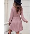 thumbnail image 2 of V Neck Swiss Dot Long Sleeve Pleated Dress Above Knee Length, 2 of 3