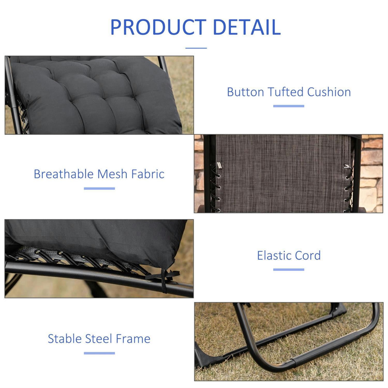 Demi Bonn Zero Gravity Recliner with Cup Holder, Durable Cushion Support, Comfortable Folding Chair for Relaxation, Perfect for Yard, Patio, Black