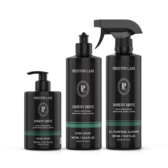 Preston Lane Luxury Kitchen Set – Hand Wash, Dish Soap & All-Purpose Cleaner | Plant-Powered Cleaning Essentials Bundle with Fine Italian Fragr