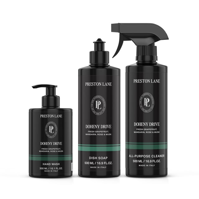 Preston Lane Luxury Kitchen Set – Hand Wash, Dish Soap & All-Purpose Cleaner | Plant-Powered Cleaning Essentials Bundle with Fine Italian Fragr