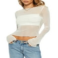 thumbnail image 3 of Hauts Courts en Maille Transparente pour Femmes avec Col Bateau et Manches Longues, 3 of 7