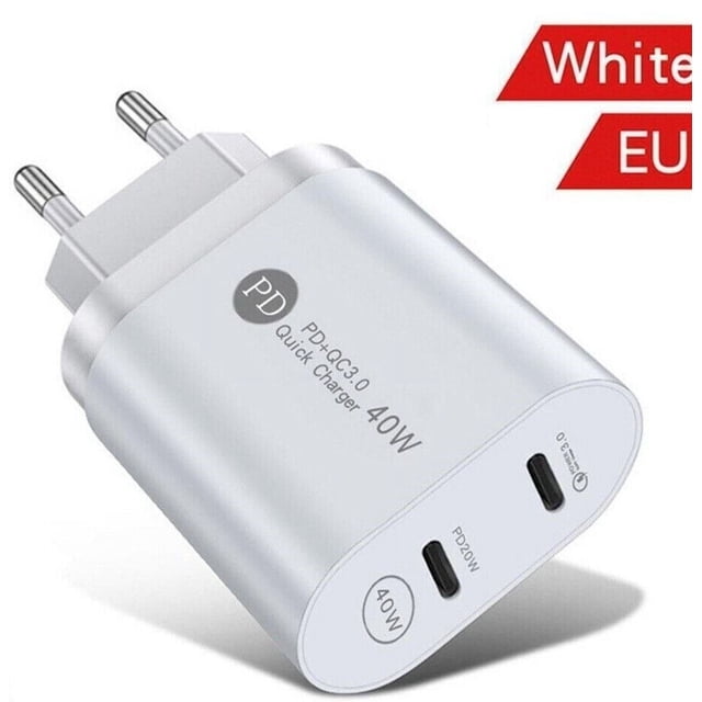 Cargador rápido de 40 W, adaptador USB-C dual para Samsung iPhone 15 14