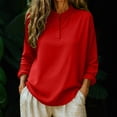 thumbnail image 2 of Pxxlle Plus Size Tops for Women Casual Spring Long Sleeve Shirt Loose Fit Button Up Shirts Solid Color Basic Tees Red S, 2 of 7