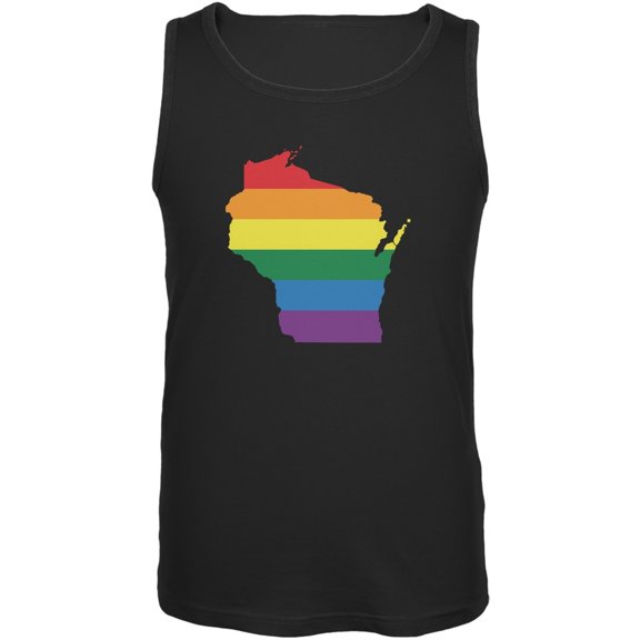 Wisconsin LGBT Gay Pride Rainbow Black Adult Tank Top - 2X-Large