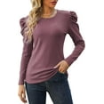 thumbnail image 1 of Long Sleeve Pleated Splicing Round Neck Waffle Top Woman, 1 of 6