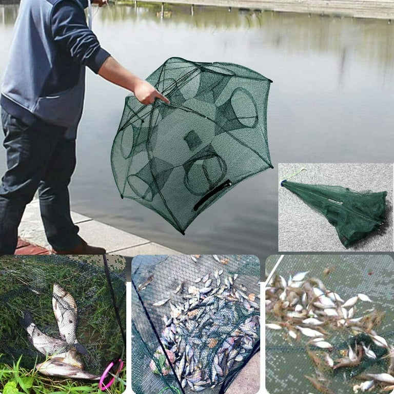 Fishing Net Trap, Portable Folded Umbrella Shaped 4 Holes Fish Shrimp  Minnow Crayfish Crab Baits Cast Mesh Trap