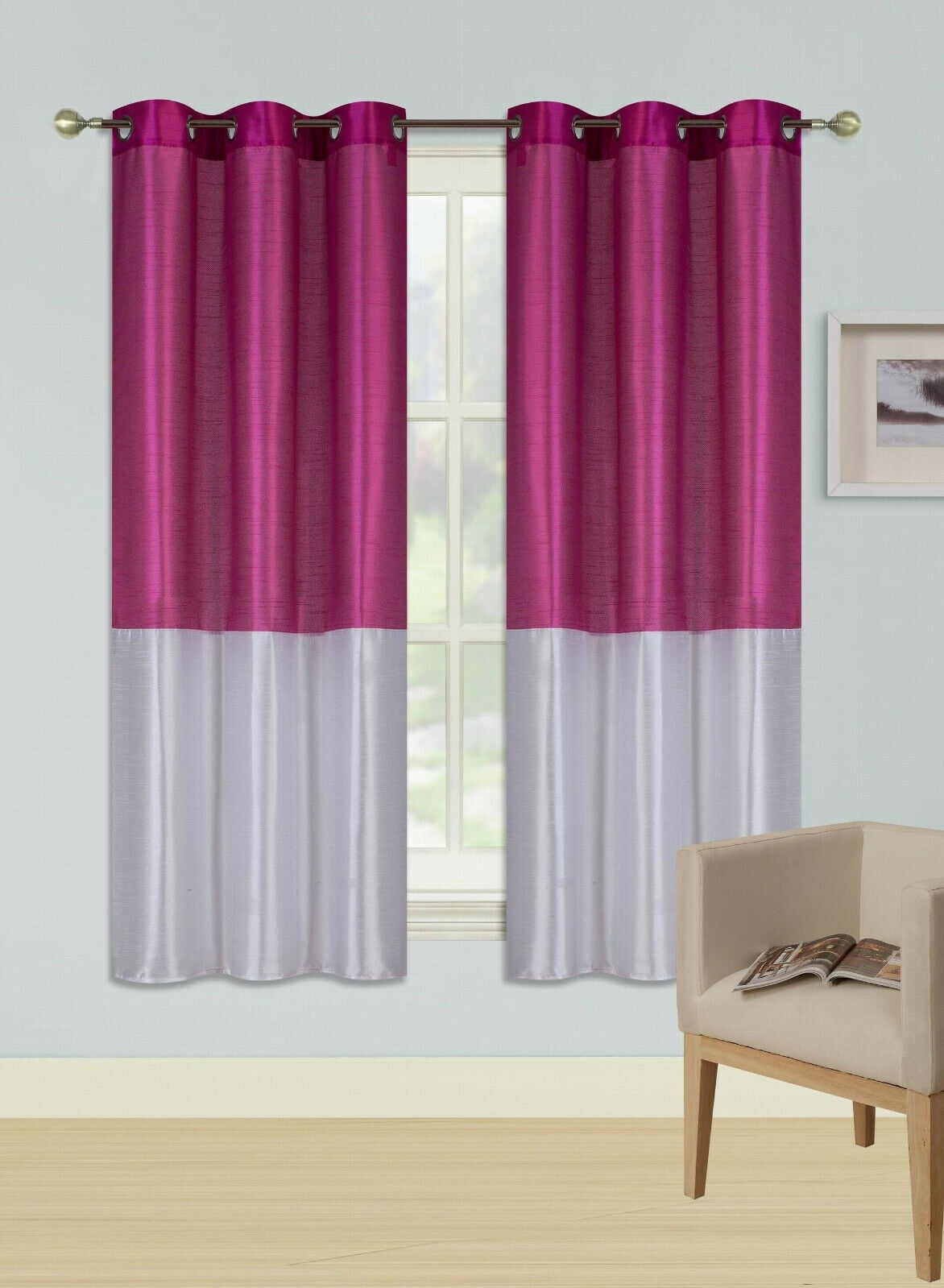 2PC LIGHT PINK WHITE EID 2 SHADES Insulated Blackout Window Curtain Panels 