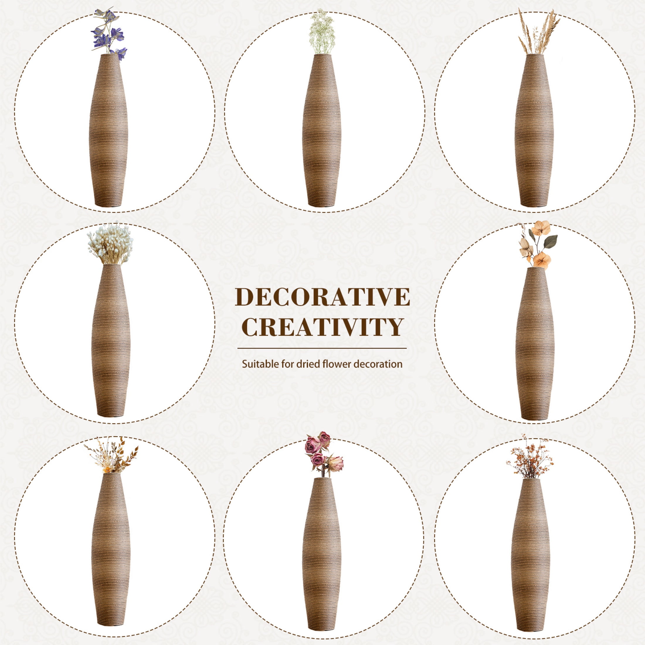 Noble House 39.37" Tall Handcrafted PVC Floor Vase, Rattan-Like Textured Decorative Vase, Beige