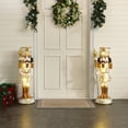 thumbnail image 5 of 3Ft Tall White and Gold Nutcracker Soldier Decoration with Scepter and Lights, 5 of 12