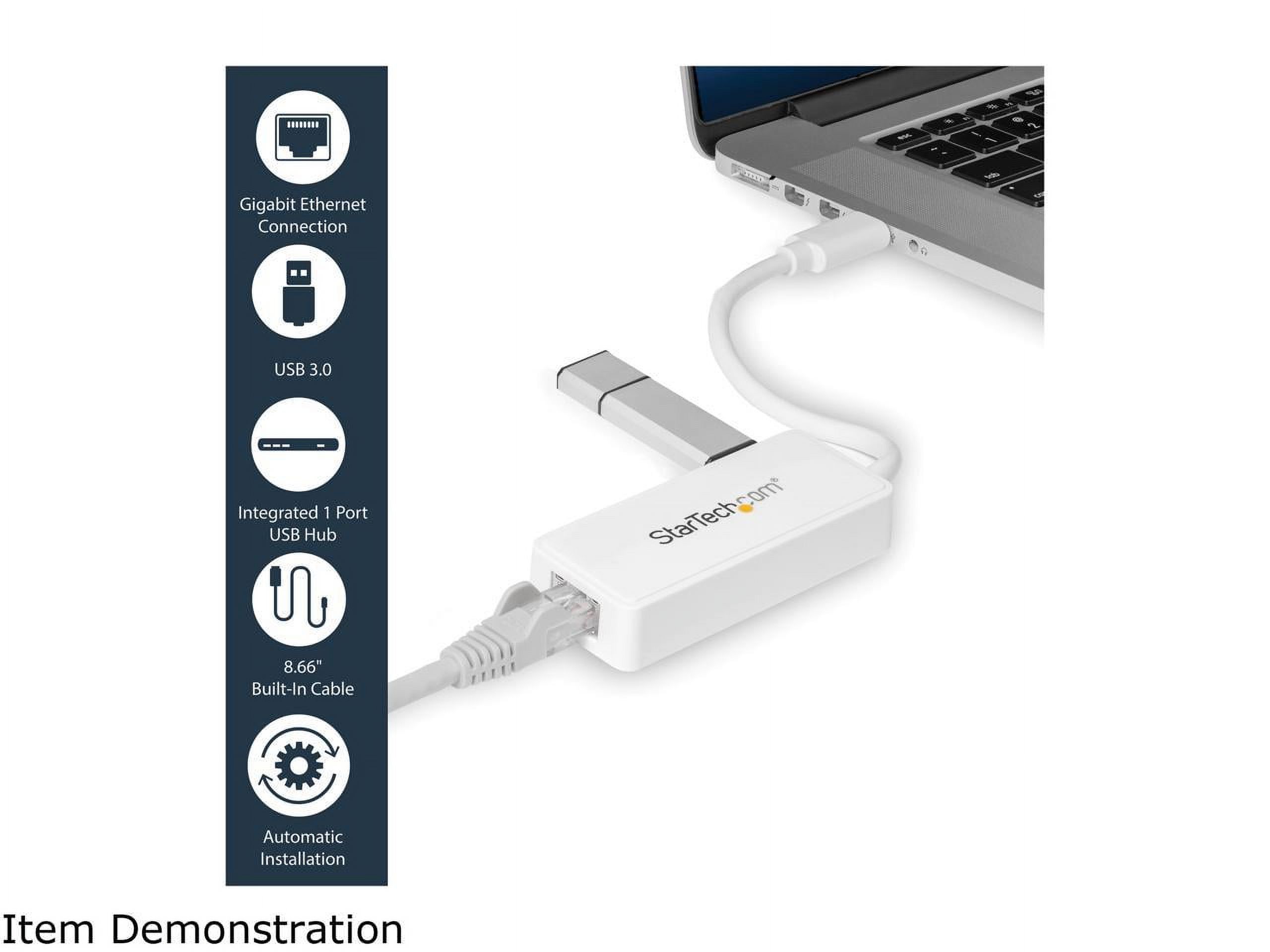 StarTech USB31000SPTW USB 3.0 to Gigabit Ethernet Adapter NIC w/ USB Port - White - image 3 of 6