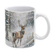 Novelty Coffee Mug - Winter Deer Mug - 330 ml / 11 oz White Ceramic Cup