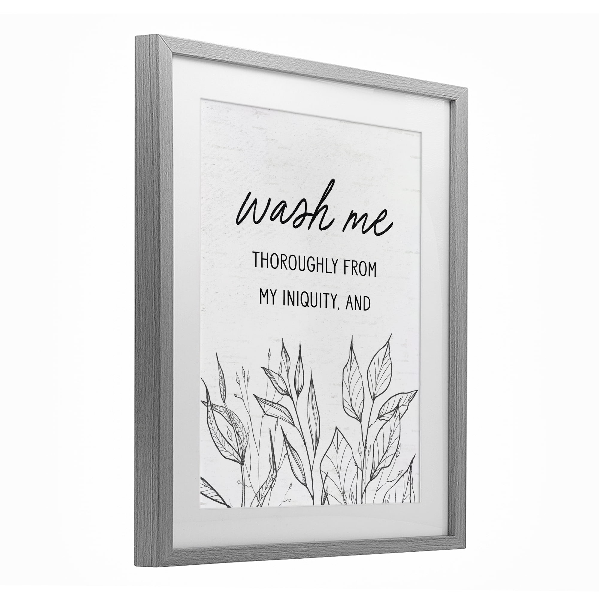 Wash Me Thoroughly Scripture Gray Framed Print Under Glass, design by Lettered and Lined