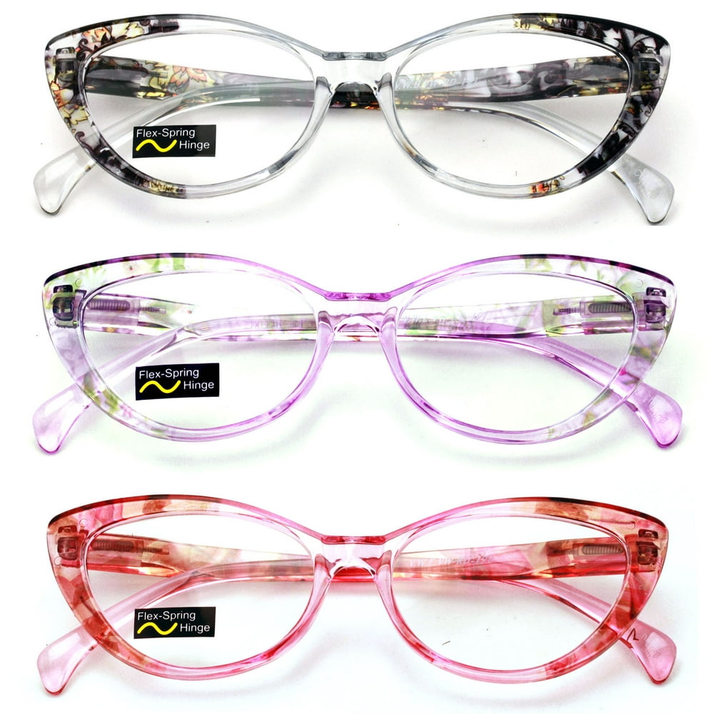 Vwe Translucent Clear Floral Pattern Womens Cat Eye Reading Glasses