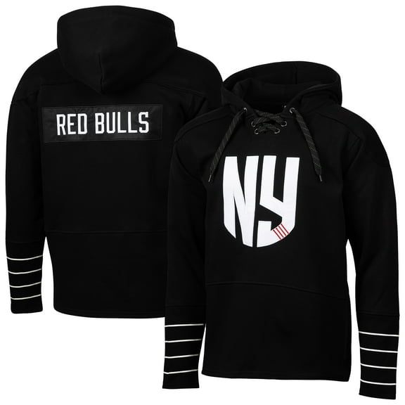 Men's Sport Design Sweden Black New York Red Bulls  Hat Trick Hockey Lace-Up Pullover Hoodie