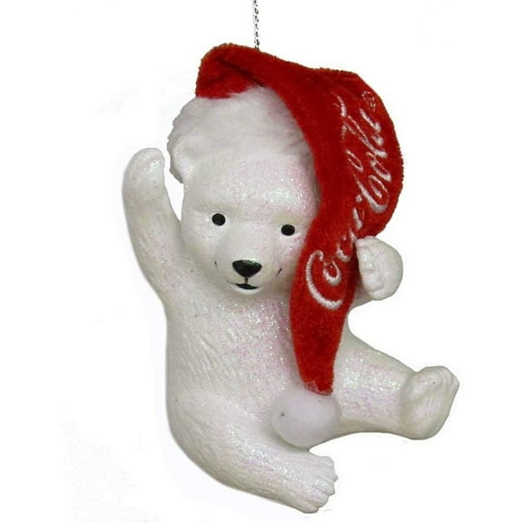 Kurt Adler Coca-Cola Polar Bear Cub with Hat Ornament, 4.5" (CC1173)