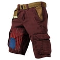 thumbnail image 2 of Men's Vintage Distressed Cargo Shorts with Ripped American Flag Print and Multi-Pockets Featuring Relaxed Fit Design Wine L, 2 of 5