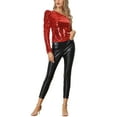 thumbnail image 2 of INSPIRAR CHIC Blusa de Mujer con Lentejuelas de Un Hombro, Manga Puff, para Fiesta de Cóctel, Brillante y Destellante, Color Rojo M, 2 of 5