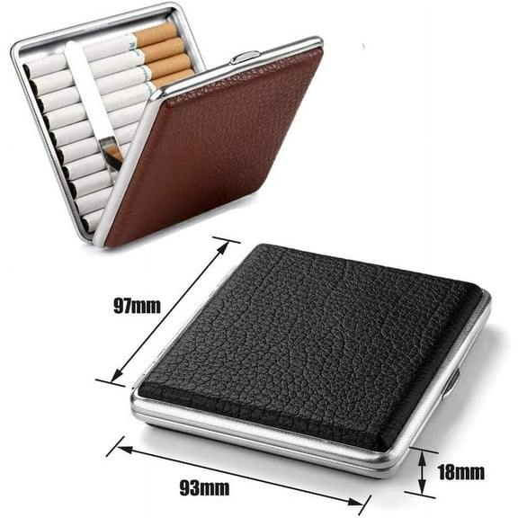 2 X Slim Leather Cigarette Case, Elegant Box Leather Metal Cigarette Case