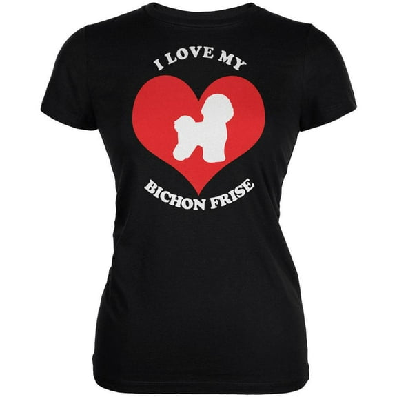 Valentines I Love My Bichon Frise Black Juniors Soft T-Shirt - Medium