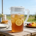 thumbnail image 3 of Cold Drink Pitcher Jug with Push Lid, Food-Grade Plastic Transparent Beverage Server for Iced Tea Juice Water, Large Capacity, Dishwasher Safe 1.5 L, 3 of 6