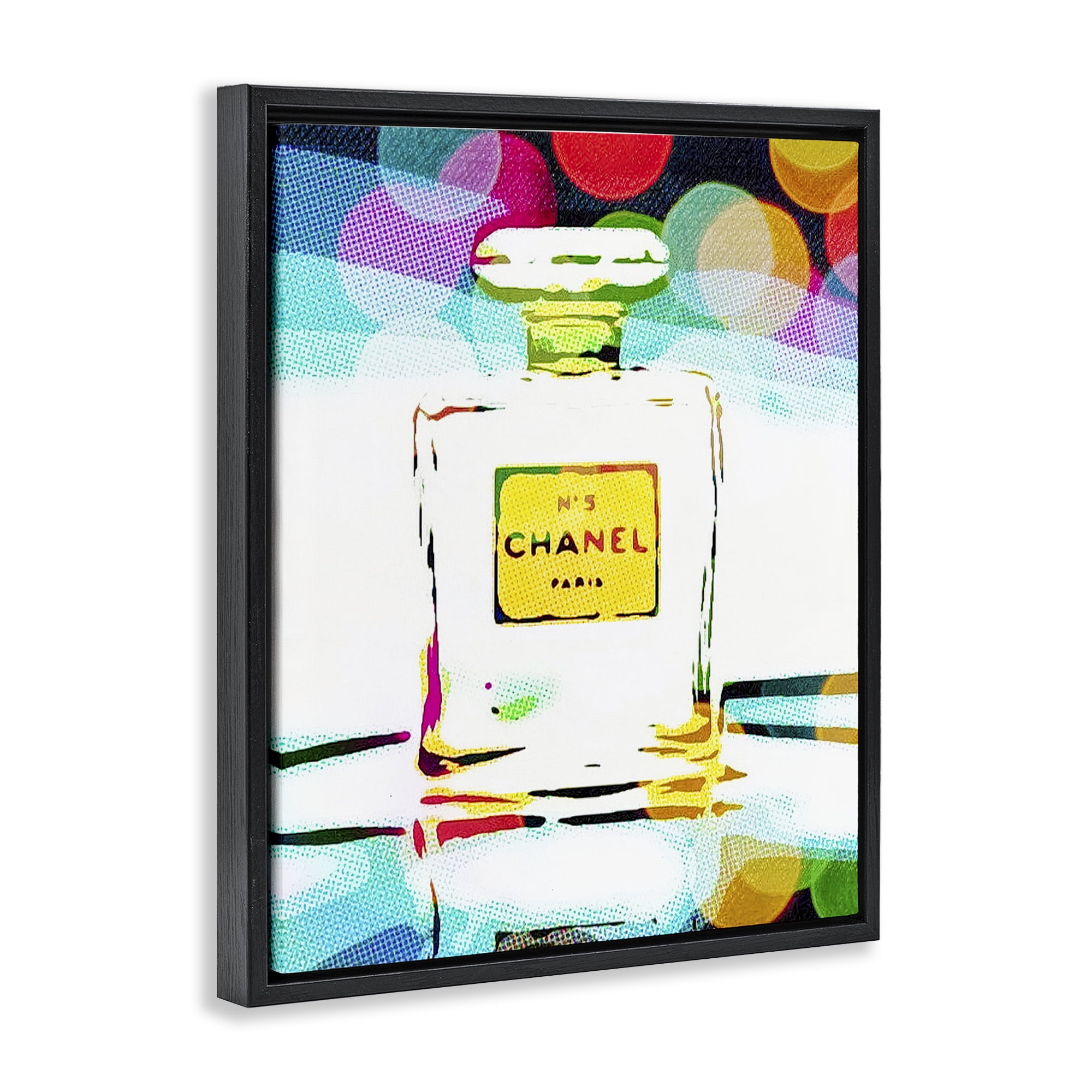 Stupell Industries Perfume with Modern Bokeh Fashion Painting Black Floater Framed Canvas Art Print Wall Art, 17 x 21