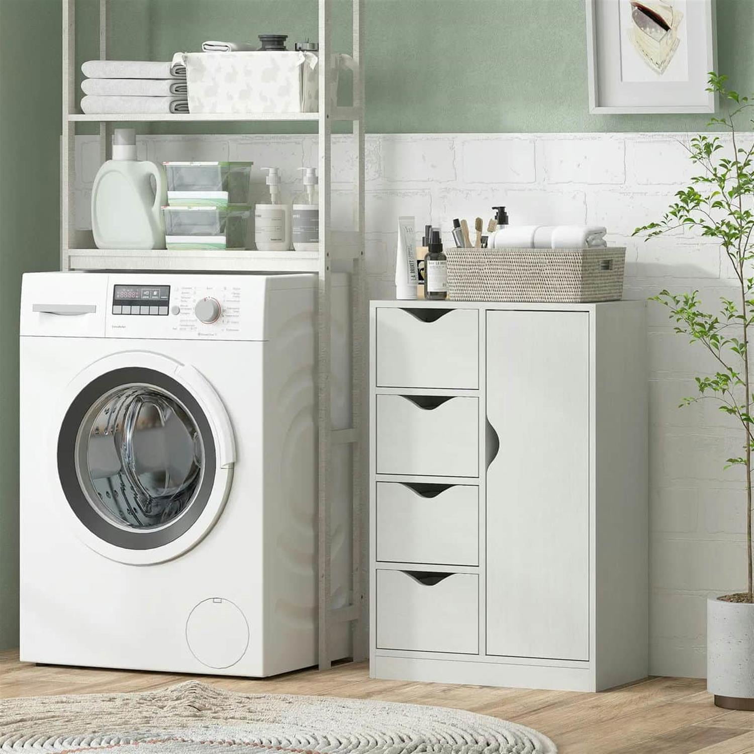 Demi Bonn 32" Freestanding Storage Cabinet, Modern 4-Drawer Bathroom Floor Cabinet, Space-Saving, White