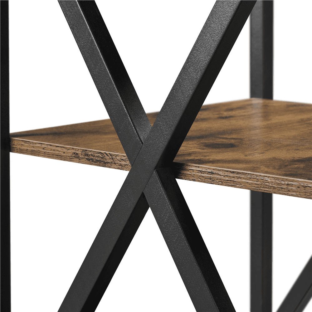 Alden Design Industrial 3-Tier Wooded End Table with Metal Frame for Living Room, Rustic Brown
